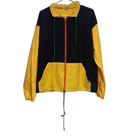 Dodger Yellow & Black Zip-up Cotton Drawstring Hem Jacket Size Large - Picture 1 of 4